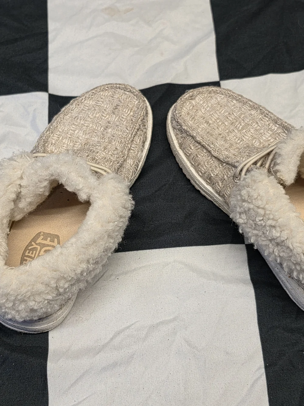 Cozy Beige Kids Slip-On Shoes with Faux Fur Collar